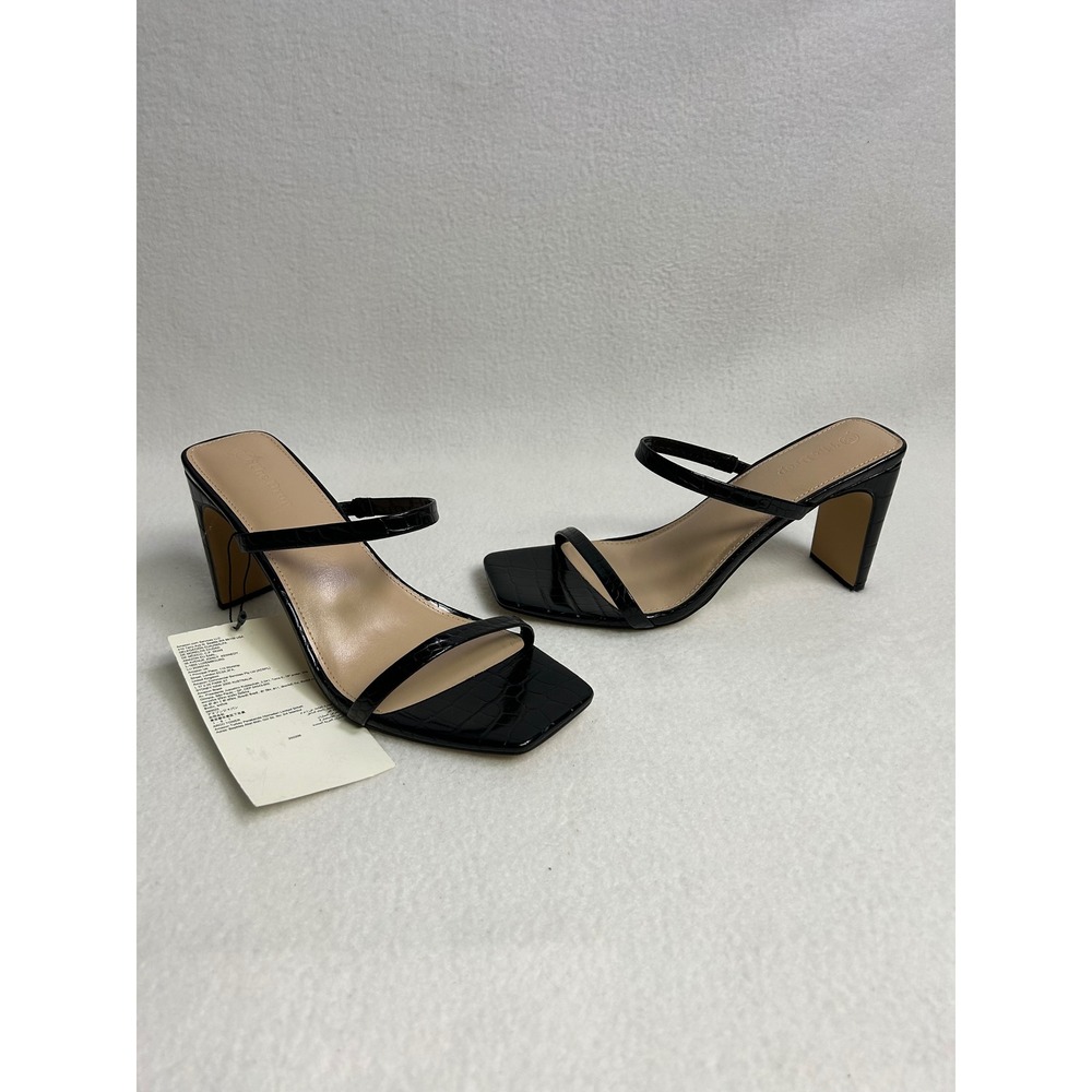 The‎ Drop Womens 10 Black Avery Croc Embossed Square Toe Block Heel Sandal